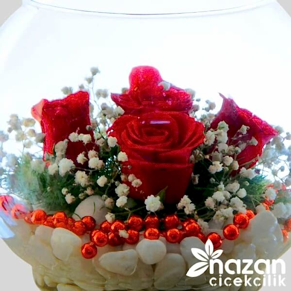 Nazan Cicekcilik Cam Fanus Içerisinde Kırmızı Güller 2