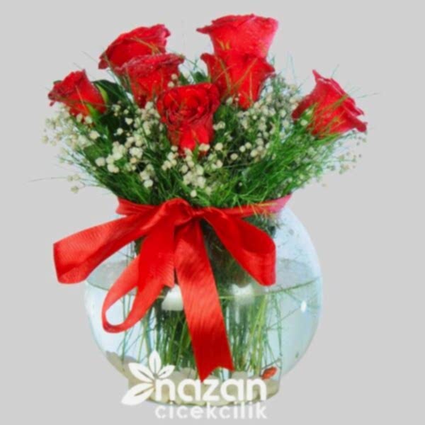 Nazan Cicekcilik Cam Fanusta 7 Kırmızı Gül 1