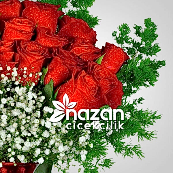 Nazan Cicekcilik Kirmizi Kalp Vazoda 25li Kirmizi Gul 2