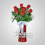 Nazan Cicekcilik Kirmizi Silindir Vazoda 7li Kirmizi Gul 1