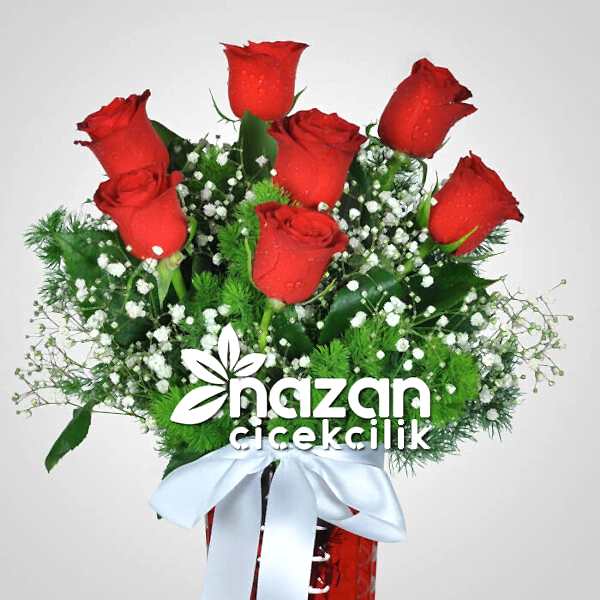 Nazan Cicekcilik Kirmizi Silindir Vazoda 7li Kirmizi Gul 2