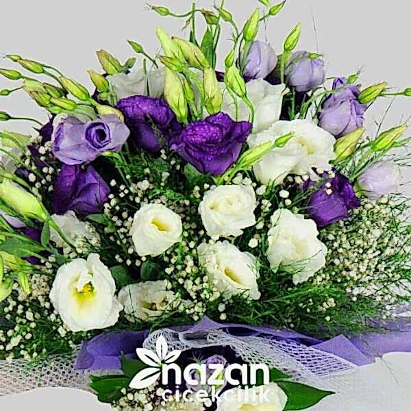 Nazan Cicekcilik Mor Beyaz Lisyantus Buketi 2