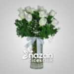 Nazan Cicekcilik Seffaf Silindir Vazoda 11li Beyaz Gul 1