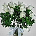 Nazan Cicekcilik Seffaf Silindir Vazoda 11li Beyaz Gul 2