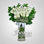 Nazan Cicekcilik Seffaf Silindir Vazoda 25li Beyaz Gul 1