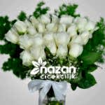 Nazan Cicekcilik Seffaf Silindir Vazoda 25li Beyaz Gul 2