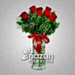 Nazan Cicekcilik Seffaf Silindir Vazoda 5li Kirmizi Gul 1