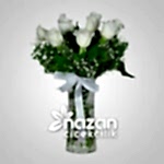 Nazan Cicekcilik Seffaf Silindir Vazoda 9lu Beyaz Gul 1