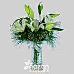 Nazan Cicekcilik Şeffaf Silindir Vazoda Beyaz Lilyumlar 1