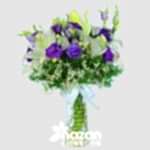 Nazan Cicekcilik Seffaf Silindir Vazoda Mor Lisyantuslar Beyaz Lilyumlar 1