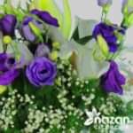 Nazan Cicekcilik Seffaf Silindir Vazoda Mor Lisyantuslar Beyaz Lilyumlar 3