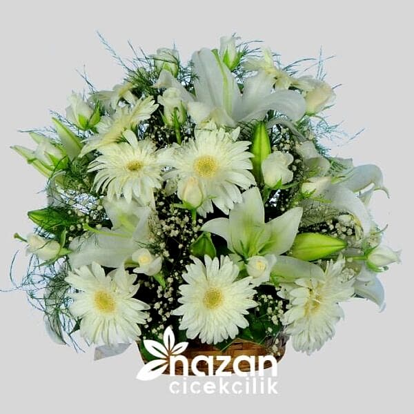 Nazan Cicekcilik Sepette Beyaz Aranjman 1