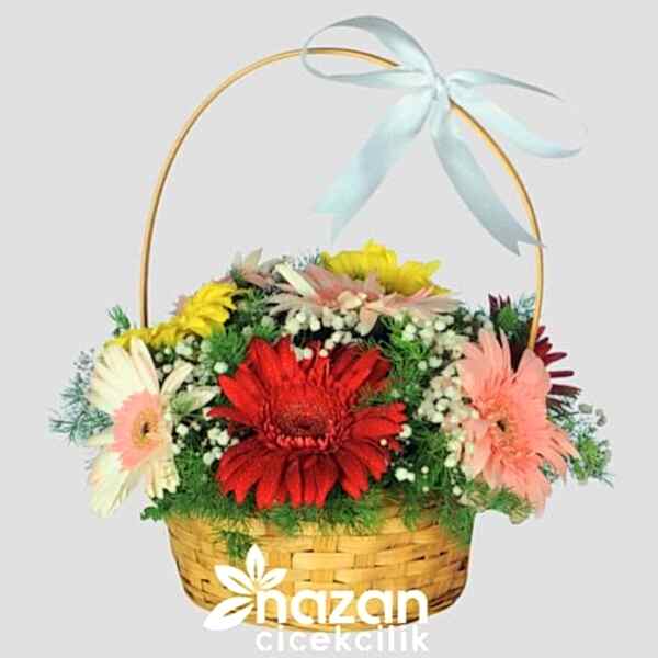 Nazan Cicekcilik Sepette Renkli Gerbera Aranjmanı 1