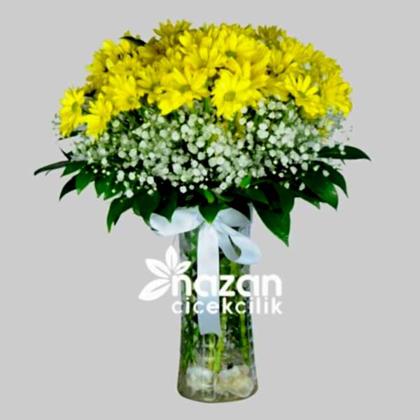 nazan-cicekcilik-seffaf-silindir-vazoda-sari-krizantemler-1